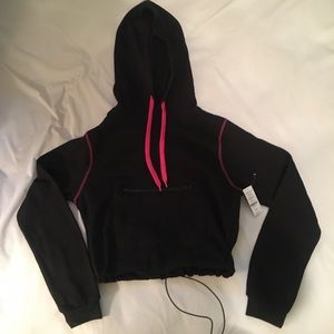 Ardene Black and Pink Kangaroo Pocket Cropped Hoodie